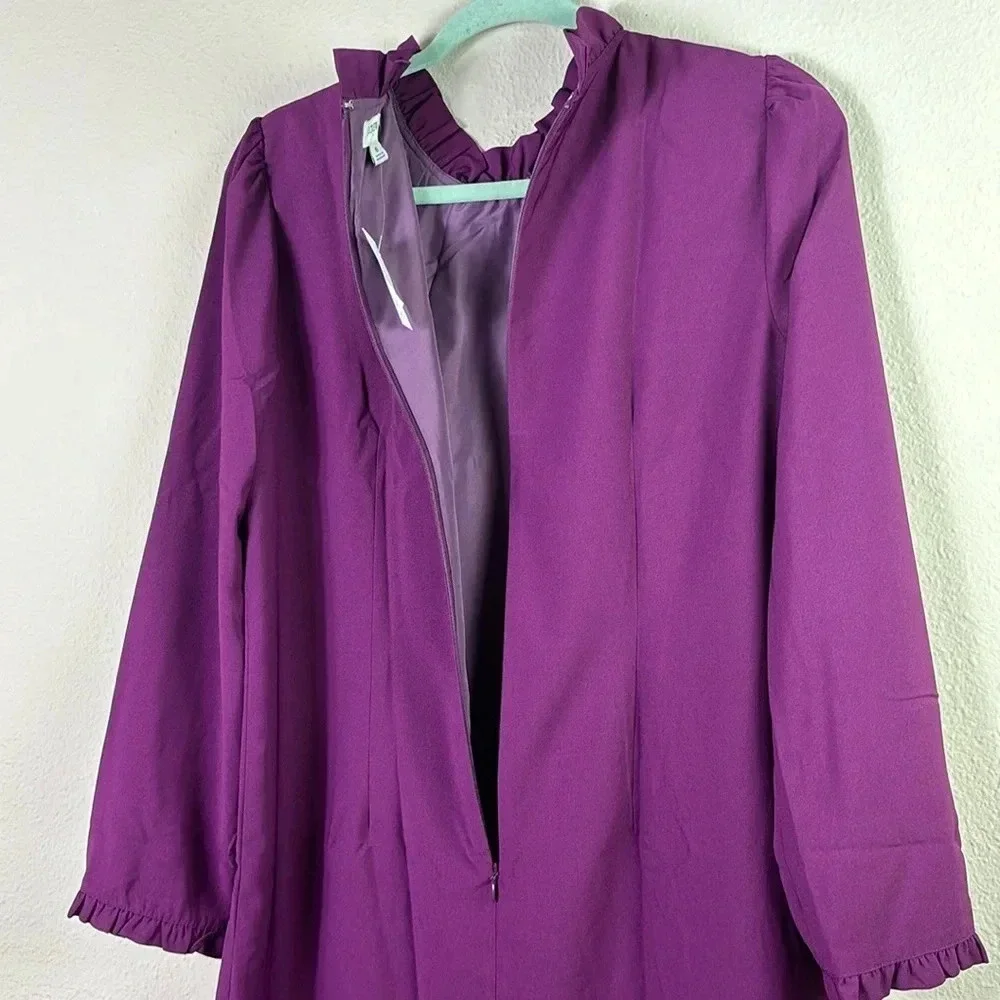 NWT J. Crew Ruffle neck and sleeves - shift dress in purple plum size 6